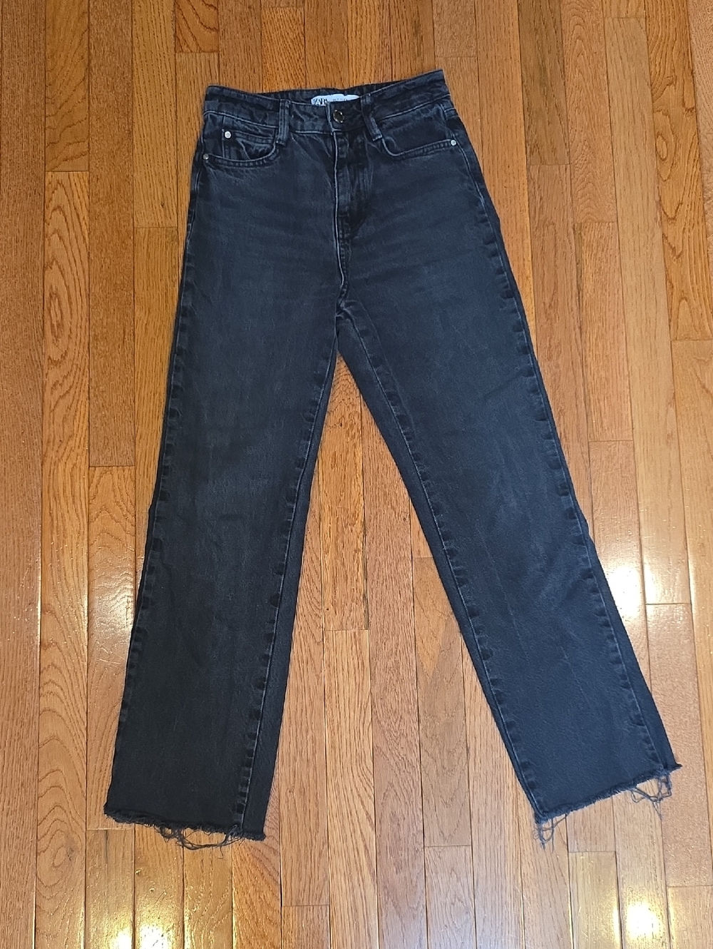 Zara Women's Washed Black Straight-Leg Jeans, Size 0